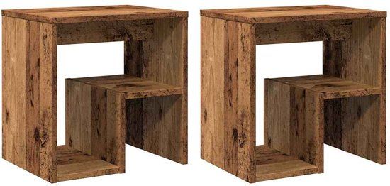 vidaXL Nachtkastjes - Set van 2 - Bewerkt Hout - Oud Houtkleurig