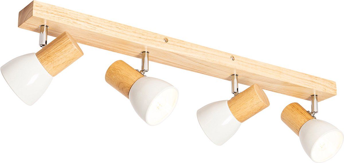 QAZQA Thorin - Plafondspot - 4 Lichts - Hout - Naturel