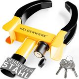 HELDENWERK Parkklauw wielklem met hoog veiligheidsslot en 3 sleutels, pour remorque, camping-car, caravane, voiture, pince de pneu, pince de voiture pour 18-30 cm de largeur de pneu (noir/jaune)