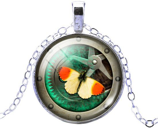 Fako Bijoux Ketting Cabochon Vlinder Beige