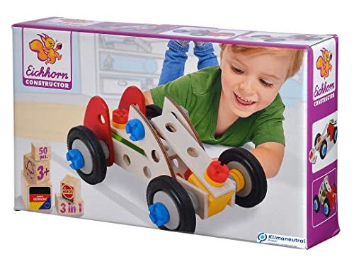 eichhorn Constructor raceauto - 50-delig - Houtconstructieset - 3 modellen - FSC beukenhout