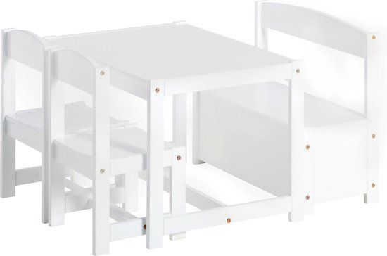 Hoppekids kinderset groot - Wit - Hout - 3 stoelen
