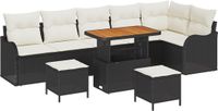 vidaXL Tuinbank Set 9-delig Zwart Poly Rattan