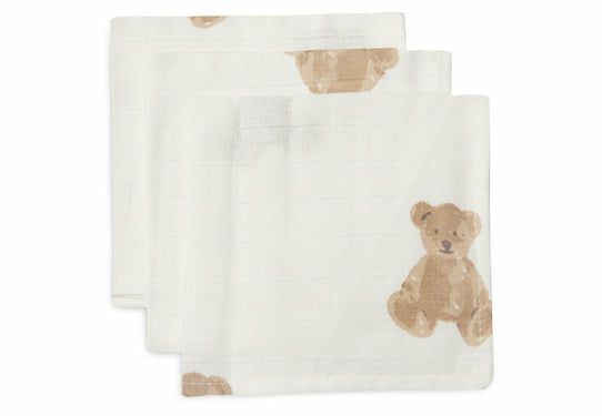 Jollein Hydrofiel Monddoekje Teddy Bear - 3 Stuks - Beige/Wit - Katoen