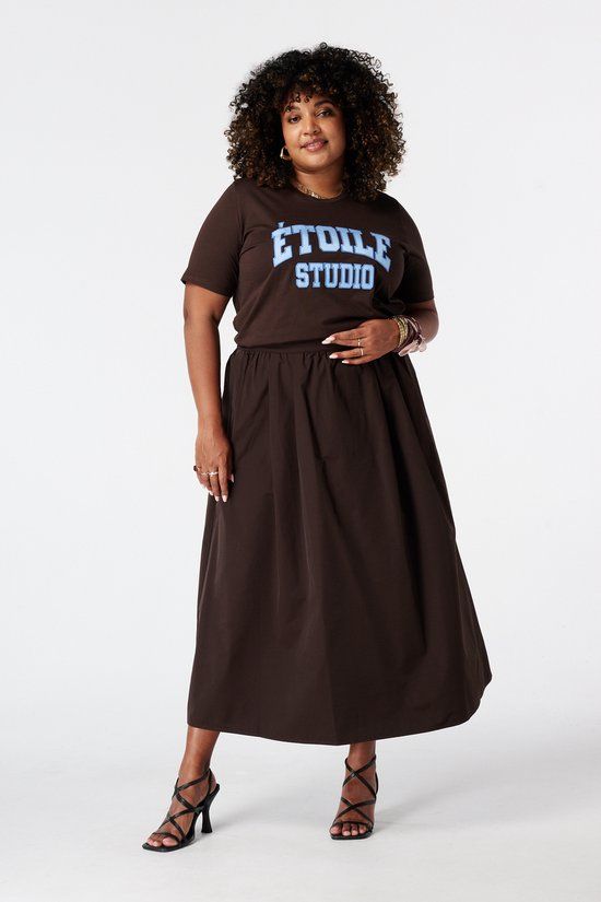 MS Mode Rok Maxi rok met elastische taille - Katoen - Donker bruin - Maat 50