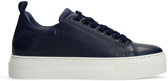 Manfield - Dames - Donkerblauwe leren sneakers - Maat 38