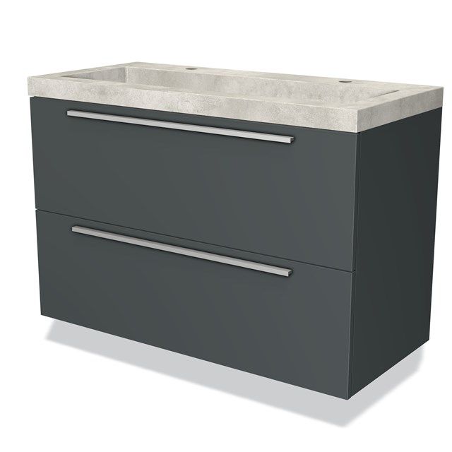 Maxaro Badkamermeubel 100cm Modulo Donkergrijs 2 Lades Vlak Wastafel Beton Greige