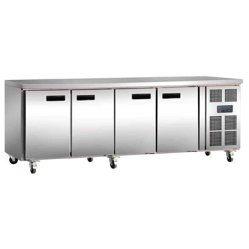 Polar Koelwerkbank RVS 4 deurs en wielen 86 x 223 x 60 cm