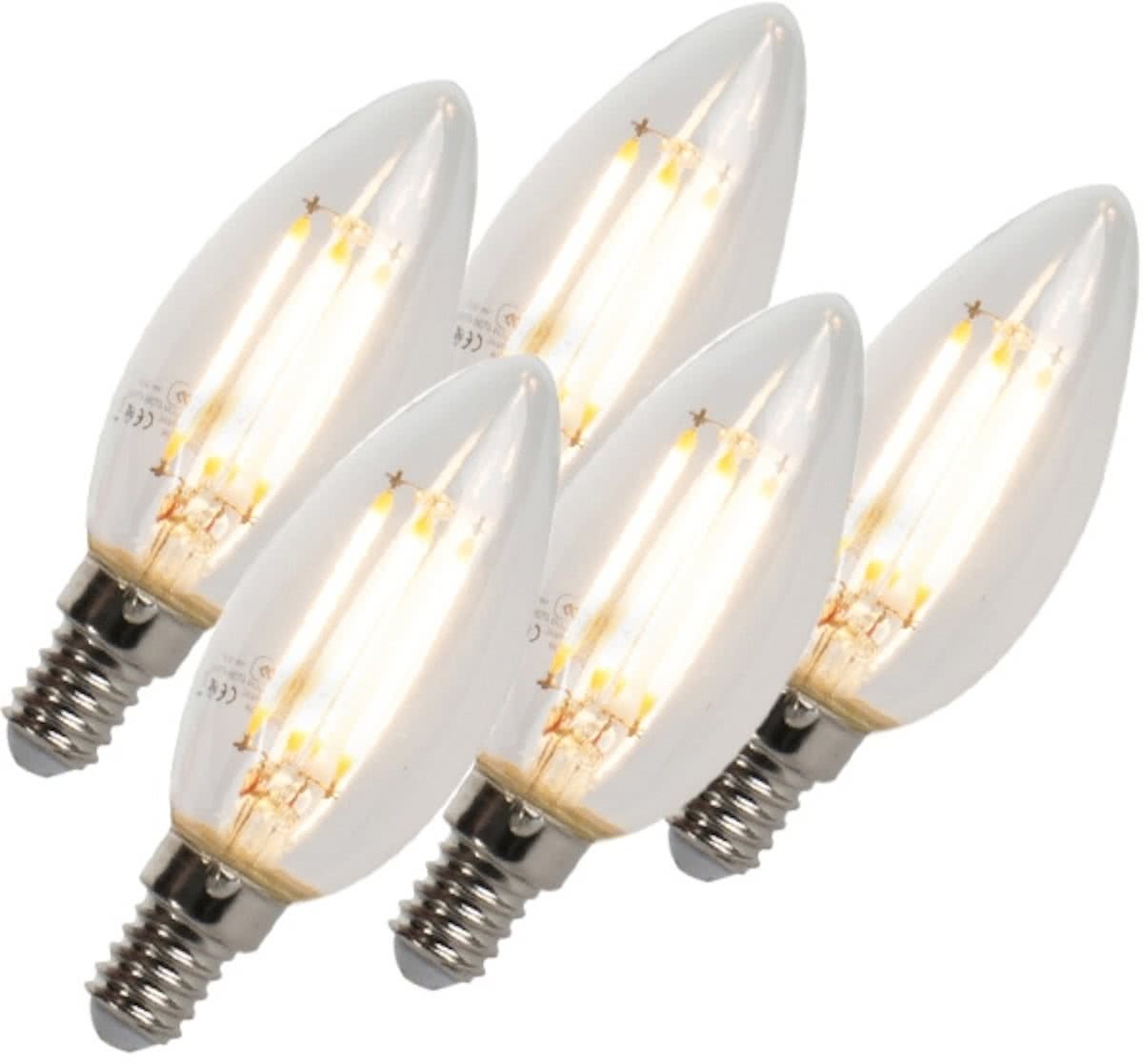 LUEDD Set van 5 LED filament kaarslamp E14 5W 2700K 470lm B35 dimbaar helder