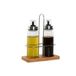 Fijalo Item International Azijn/Olie flessen tafelset - glas/metaal/bamboe - transparant - met schenktuit - modern/design