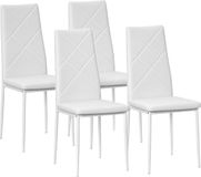 Homcom Eetkamerstoelen 4-pak keukenstoel met rugleuning wit | Kunstleder, gestoffeerde stoel met voetkussen, woonkamerstoel, stoelen met stalen poten voor eettafel