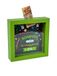 Decoratieve spaarpot 18 jaar, groen frame 16 x 16 cm, feestelijk ontwerp met gleuf voor bankbiljetten