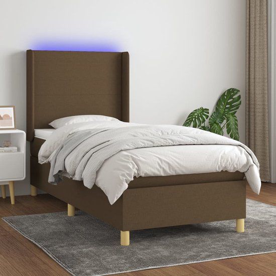 vidaXL Boxspring met matras en LED, stof, donkerbruin, 80x200 cm