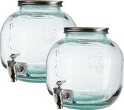 Decoris Drankdispenser/limonadetap - 2x - gerecycled glas - 6L