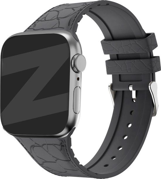 Bandz Siliconen bandje met lederpatroon - Apple Watch - Donkergrijs - 42/44/45/49mm