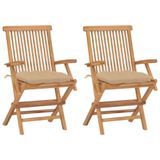 VidaXL Tuinstoelen 2 stuks met beige kussens massief teakhout