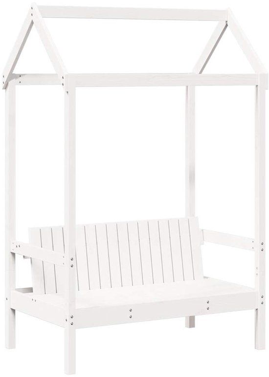 vidaXL Bank met dak 117,5x70x176,5 cm massief grenenhout wit