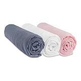 Easy Dort Set van 3 hoeslakens, 70 x 140 cm, babybed, kinderbed, 100% katoen, jersey, grijs, wit, roze