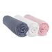 Easy Dort Set van 3 hoeslakens, 70 x 140 cm, babybed, kinderbed, 100% katoen, jersey, grijs, wit, roze