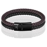 Memphis Dubbele leren armband Duo Color Zwart Bruin-18cm