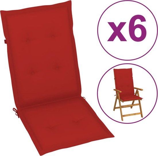 vidaXL Tuinstoelkussens 6 st hoge rug 120x50x3 cm stof rood