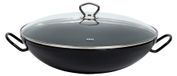 Wok avec couvercle en verre, 36 cm, émaillé noir, 4 litres, adapté à l'induction