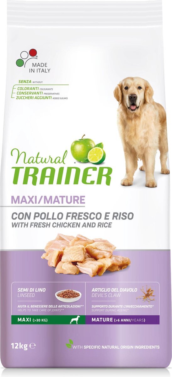 Natural trainer 12 kg dog senior maxi chicken hondenvoer