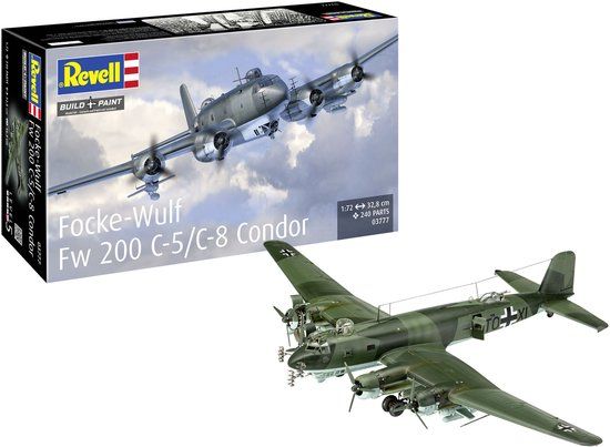 Revell Modelbouwpakket Vliegtuigen - 03777 Focke-Wulf Fw 200 C-5/C-8 Condor - WWII Duitse Langeafstands Bommenwerper Vliegtuig Plastic - 1:72 - Modelbouw