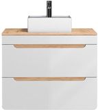 Vente-unique Hangmeubel voor badkamer met opbouwwaskom - Naturel en wit - 80 cm - ARUBA