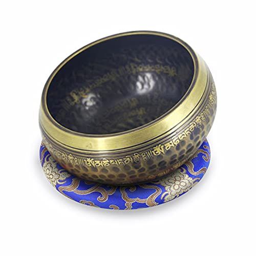 Buachois Zangschaal ringkussen, 16 cm zijden brokaat ronde meditatie muziek kom borduurwerk ring kussen voor boeddhistische klankschaal (Bleu)