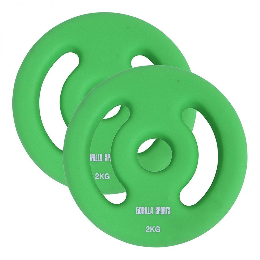 Gorilla Sports Vinyl halterschijven set 2 x 2 kg groen