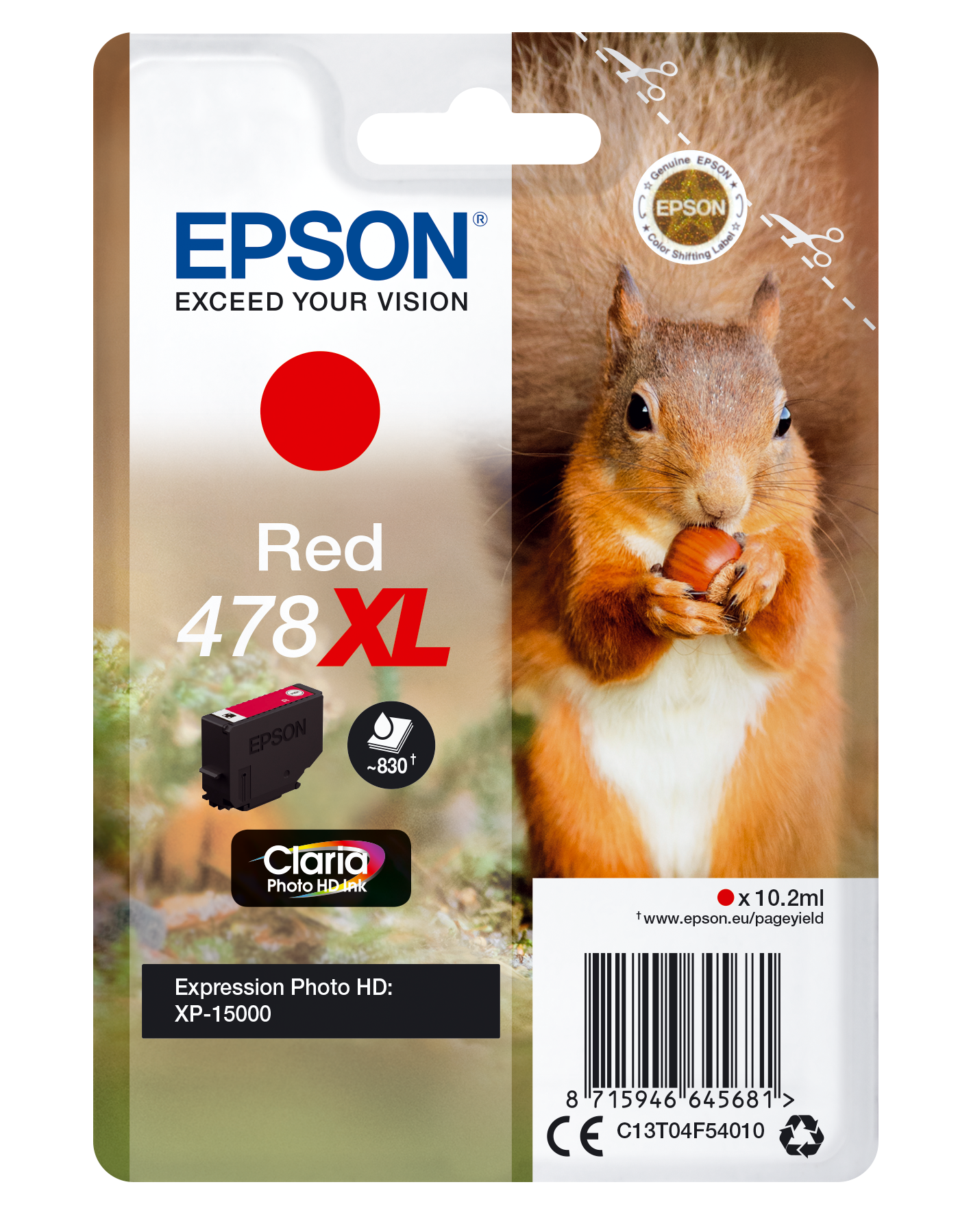 Epson Squirrel Singlepack Red 478XL Claria Photo HD Ink single pack / rood