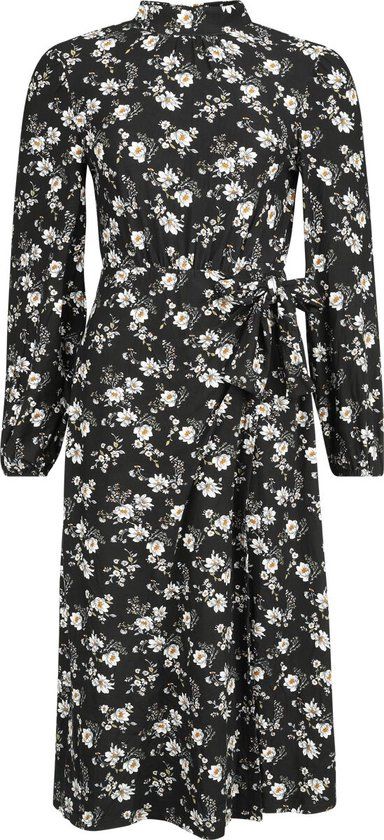QED London Daisy Tie Wrap Side Split Midi Dames Midi-jurk - zwart/wit - XS