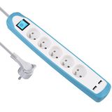 Electraline Gummy 35608 stekkerdoos met 5 stopcontacten en 2 USB-poorten, antislip siliconen afdekking, 2 m kabel, platte stekker