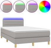 vidaXL Boxspringbed met matras en LED-verlichting, lichtgrijs, 120x190 cm, stof