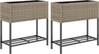 vidaXL Plantenbakken met schap 2 st 70x28x70 poly rattan grijs