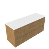 Saniclass Meuble de salle de bain - 140x45x62.5cm - Plateau en surface solide Torino blanc - sans trou de robinetterie - 4 tiroirs - chêne mat naturel