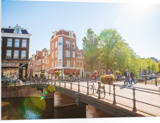 Merkloos / Sans marque Foto op PVC Schuimplaat - Bruggen in Amsterdam - 100x75 cm
