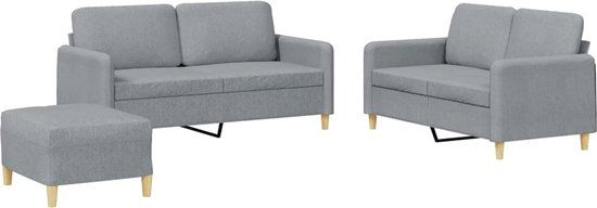 vidaXL 3-delige Loungeset met kussens stof lichtgrijs