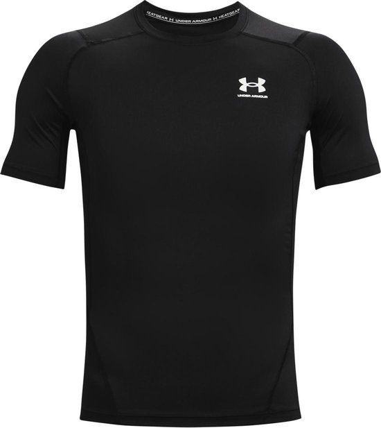 Under Armour HG Armour Comp SS Heren Sportshirt - Zwart - Wit - Maat S