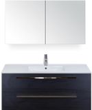 BES LED Seville Badmeubelset 120 cm - 2 Laden Black Oak - Wastafel Enjoy Enkel met Spiegelkast