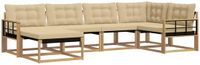 vidaXL Hoek loungeset 6-delig Wit en Beige Massief Acacia Hout
