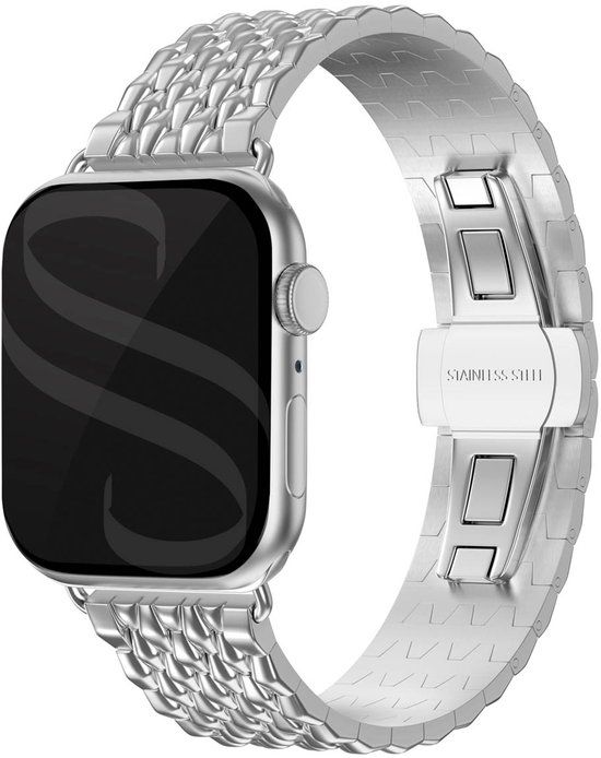 Selencia Stalen draak bandje - Geschikt voor Apple Watch 44/45/46/49 mm - Zilver