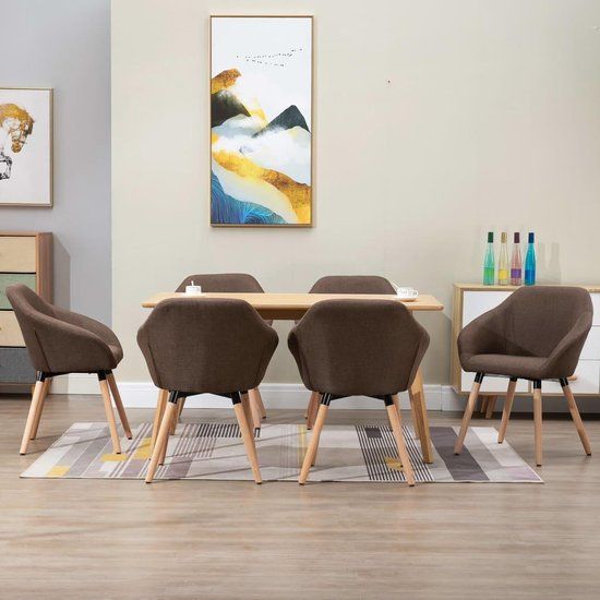 vidaXL Eetkamerstoelen 6 stuks stof bruin