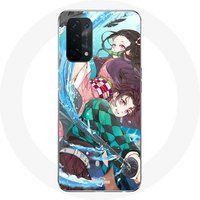 Maniacase Etui voor Oppo A74 5G Tanjiro en Nezuko Demon Slayer Kimetsu no Yaiba Anime