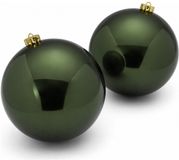 Decoris Kerstbal - 2x - donkergroen - groot - 14 cm - kunststof - glans - kerstversiering