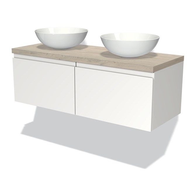 Maxaro Badkamermeubel Modulo Plato 120cm Mat Wit 2 Lades Lichtgrijs Eiken