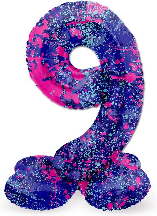 Folat - Cijfer 9 Paint Splash Folieballon - 72 cm - Multi