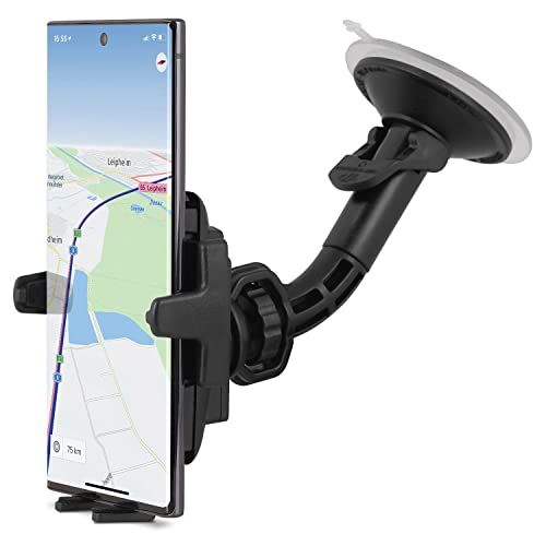 Wicked Chili autohouder compatibel met Samsung Galaxy mobiele telefoon tot 74mm breedte, schijfhouder voor Smartphone met case en sleeve (zwart)