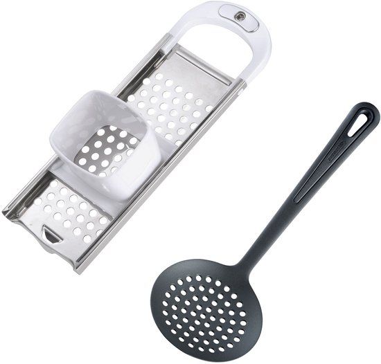 Westmark spaetzle-set, 2 stuks, 1 spaetzle-schaaf met deegschuif, Knöpfle + 1 schuimspaan, Gentle, roestvrij staal/ABS/PA, wit/zilver/zwart, 611222E6